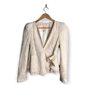 Cats | Cream Lace Suit Jacket Blazer W/ Gold Trim & Belt Detail Preppy